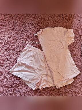 VS✨️Soft Pink Women's Pajama Set - Casual Short Sleeve & Shorts